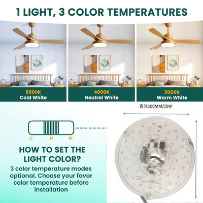 15W 100MM Motor de luz LED para sala de jantar 120V Kit de adaptação do painel do ventilador de teto com módulos DOB LED substituição de luz do ventilador de teto
