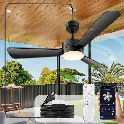 Ventiladores de teto com luzes, 36 &quot;LED Ventilador luz pendurada com gancho,Ventilador de teto tipo gancho,Luz de ventilador de teto,40W,3000-6500k,Remote Control,Ventilador portátil para cama de acampamento,Patio,(Black)N DFFFFFN`