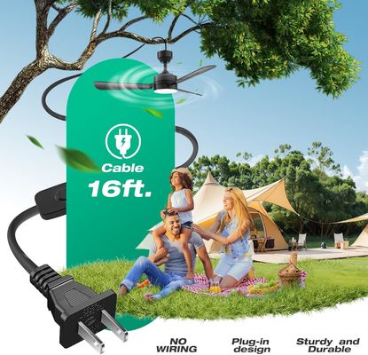 Ventiladores de teto com luzes, 36 &quot;LED Ventilador luz pendurada com gancho,Ventilador de teto tipo gancho,Luz de ventilador de teto,40W,3000-6500k,Remote Control,Ventilador portátil para cama de acampamento,Patio,(Black)N DFFFFFN`