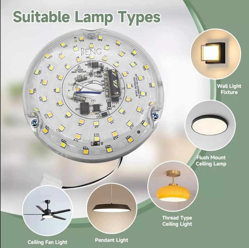 Dia100mm Round Pcb Board 12w 15w AC 110V 120V 230V 3.93' Retrofit Light Kit para Tecto Flush Light Ceiling Fan Light Panel de substituição PCB 18W 3000K 6000K 1800LM 120V CRI90 Dimmable