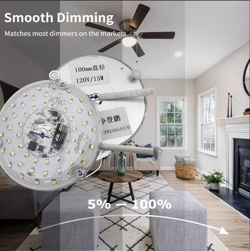 120V 15W Driverless Dia 100mm LED Light Para Led Fan Light Com Certificado ETL Substituição de Lâmpada LED de Ventilador de Tecto